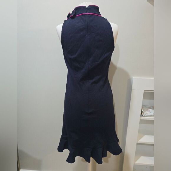 Eliza J Navy Blue And Hot Pink Pipe Trim Bow Neck Dress NWT Size 6 - Picture 4 of 5